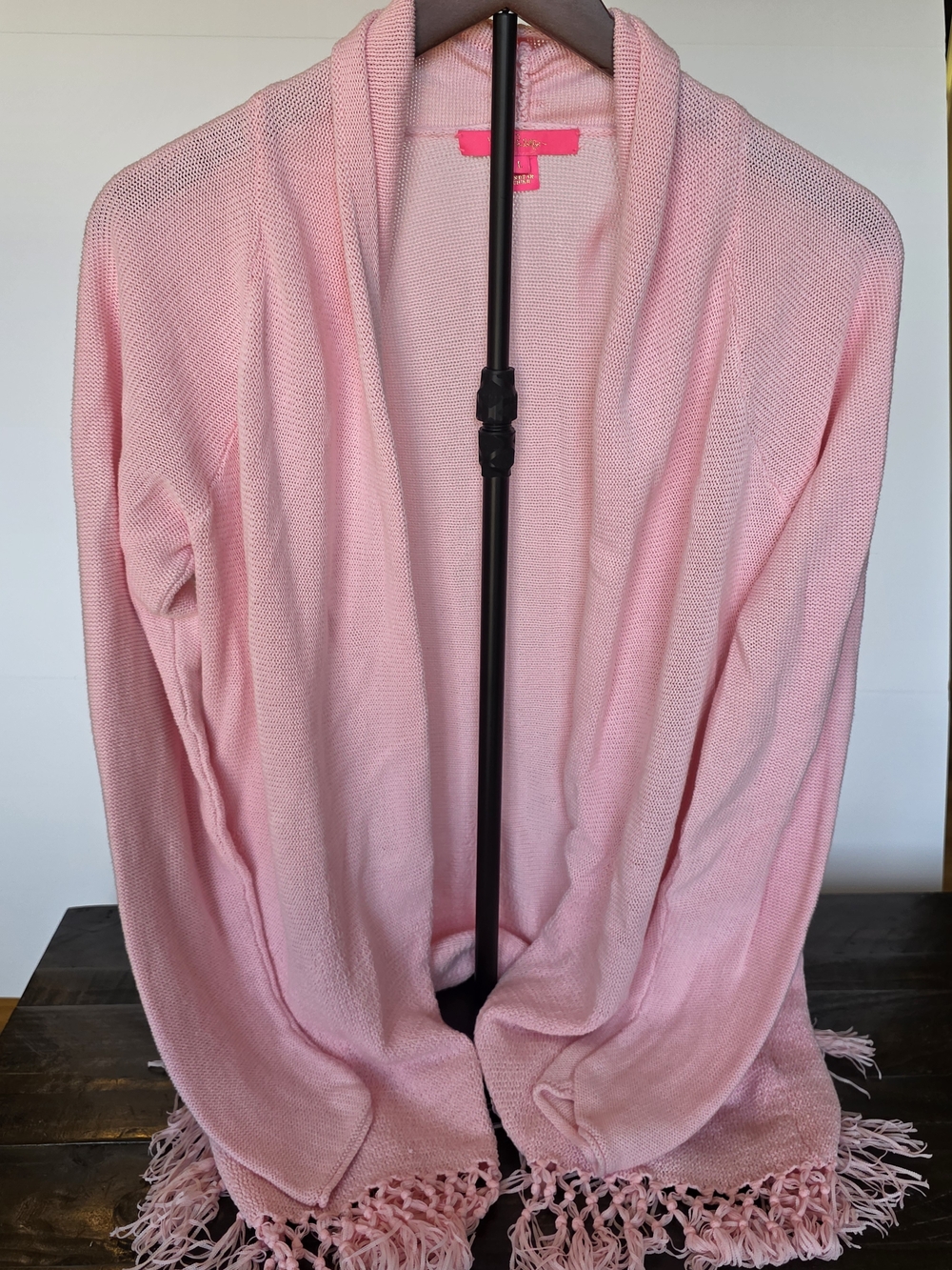 Lilly Pulitzer Tatum Light Pink Open-Front Fringe Cardigan
